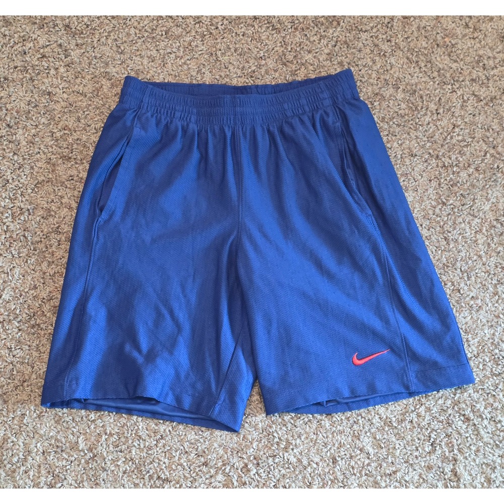Nike Mens Royal Blue Mesh Basketball Shorts Red Swoosh Size Small Athletic Gym
